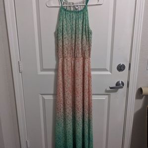 Green and pink maxi dress